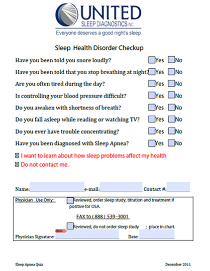 sleep form assessment health forms united